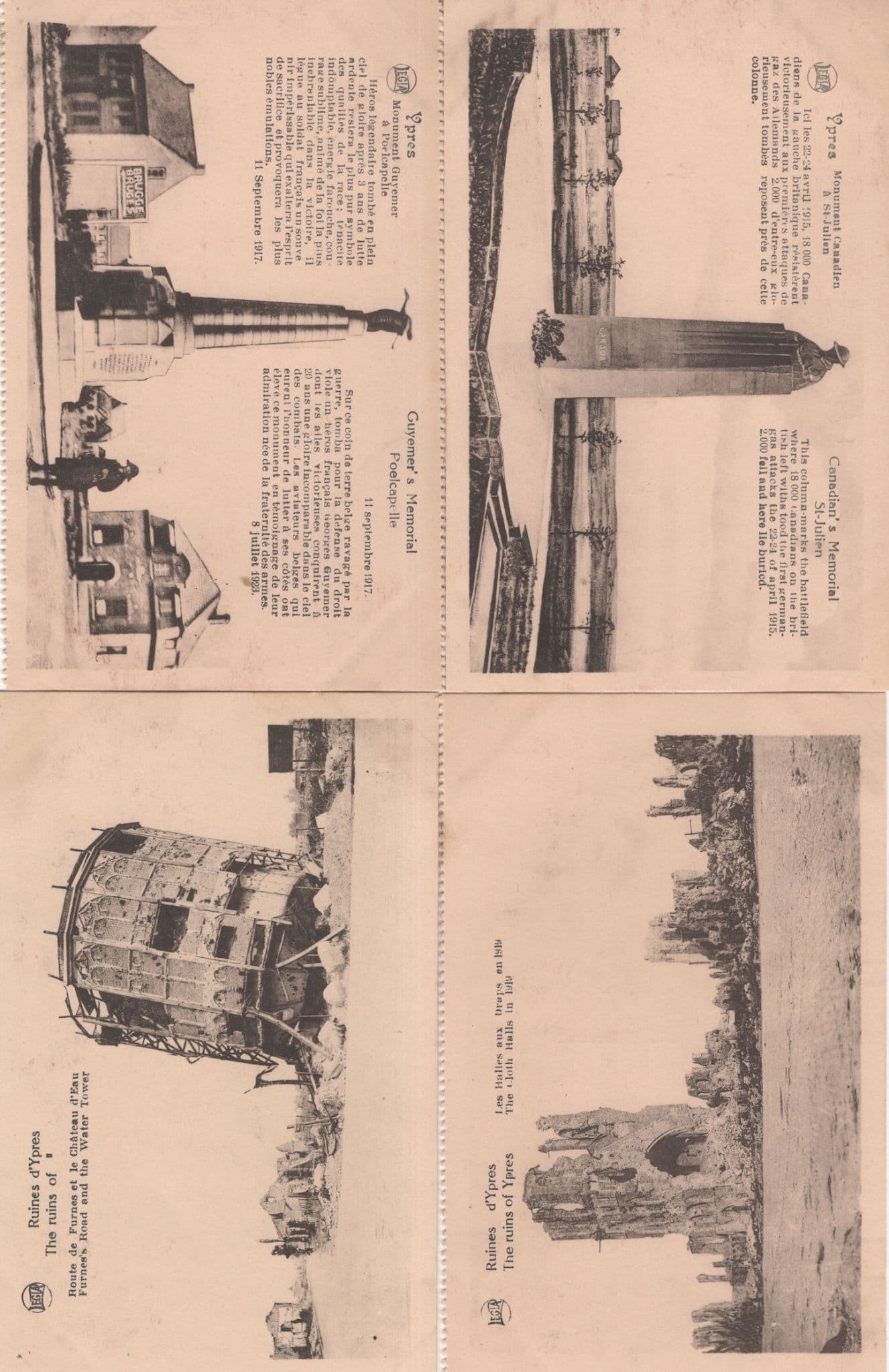 Ypres 4x WW1 Bomb Damage Ruins Belgium Postcard s