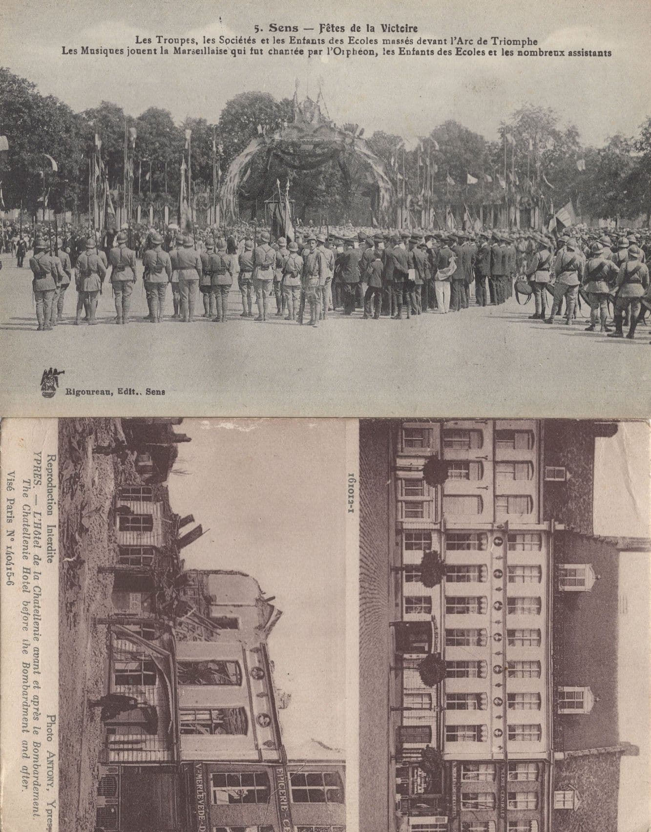 Ypres Hotel Bombardment WW1 Sens Fetes De La Victoire 2x Postcard s