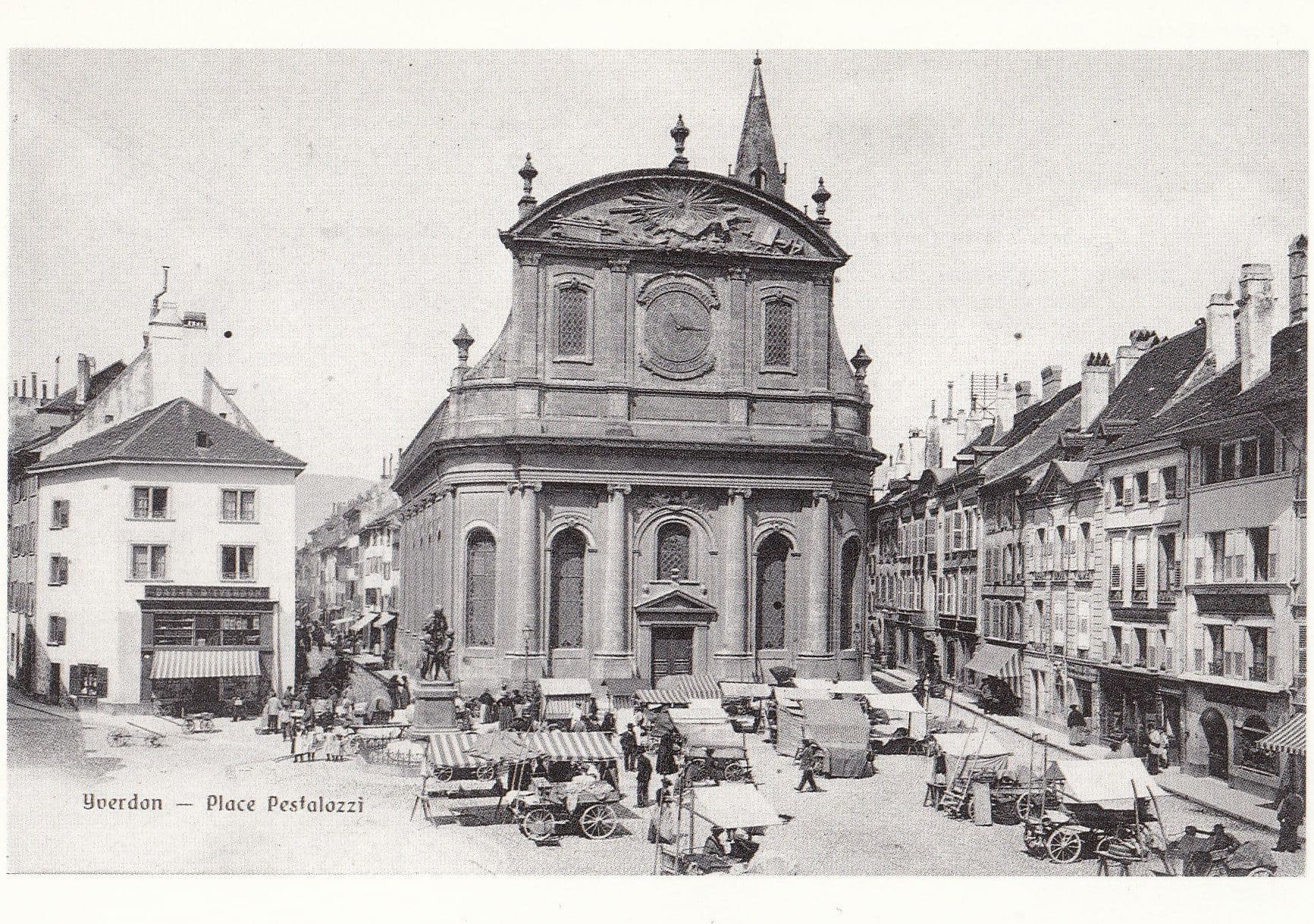Yverdon Place Pestalozzi Swiss Antique Market Traders Carts Photo Postcard