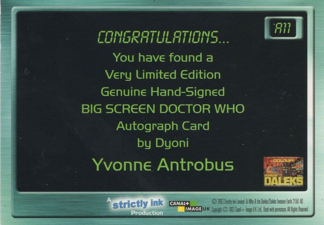 Yvonne Antrobus Dr Doctor Who Big Screen Movie Autograph Card