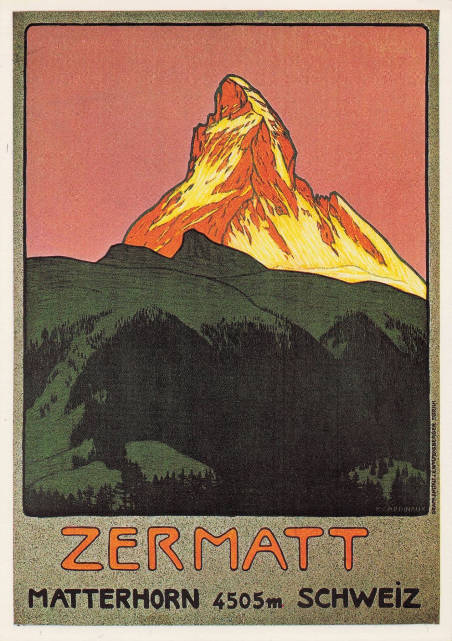 Zermatt 1908 Switzerland Swiss Travel Advertising Poster Postcard