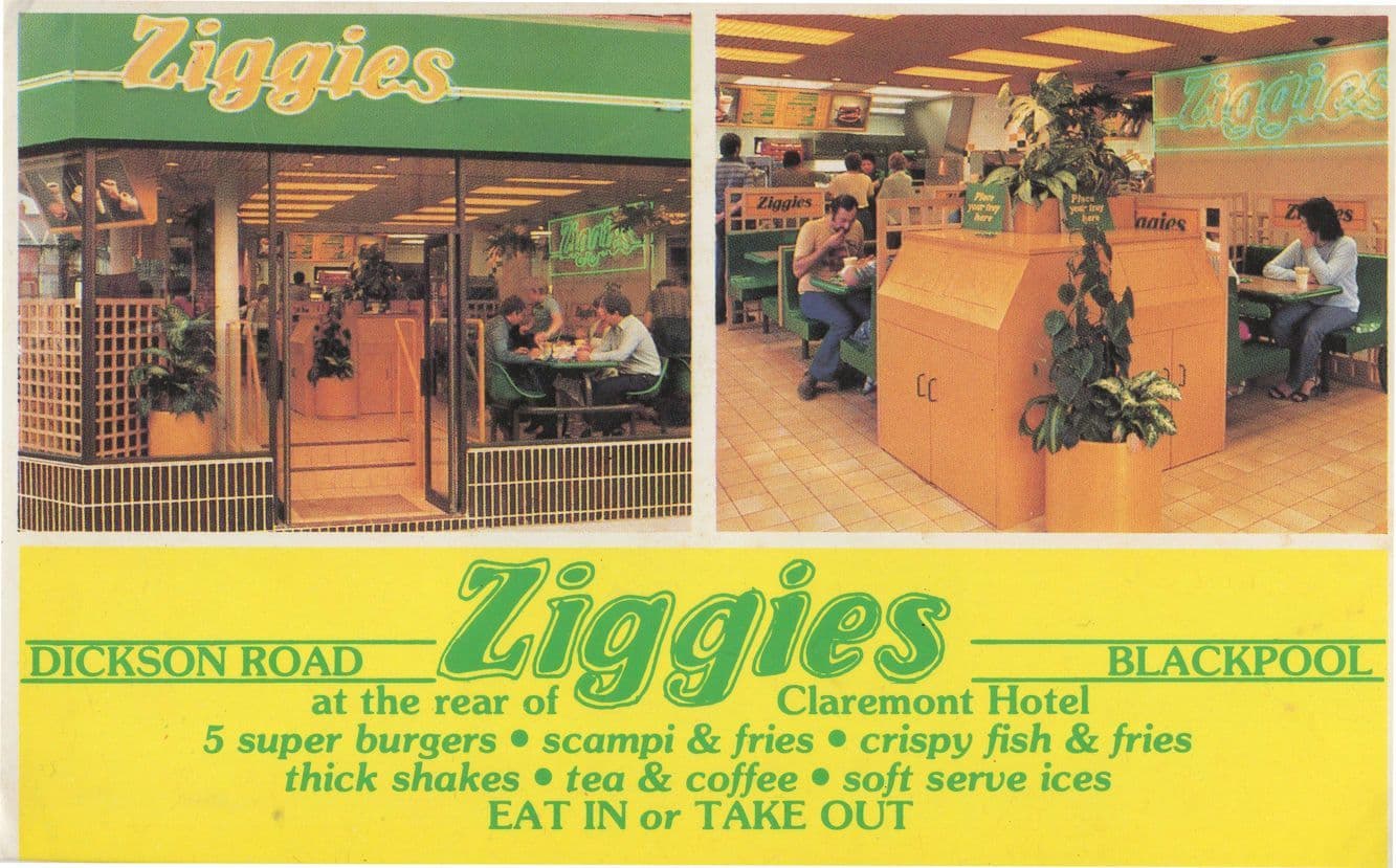 Ziggies Fish & Chip Shop Dickson Road Blackpool 1970s Postcard
