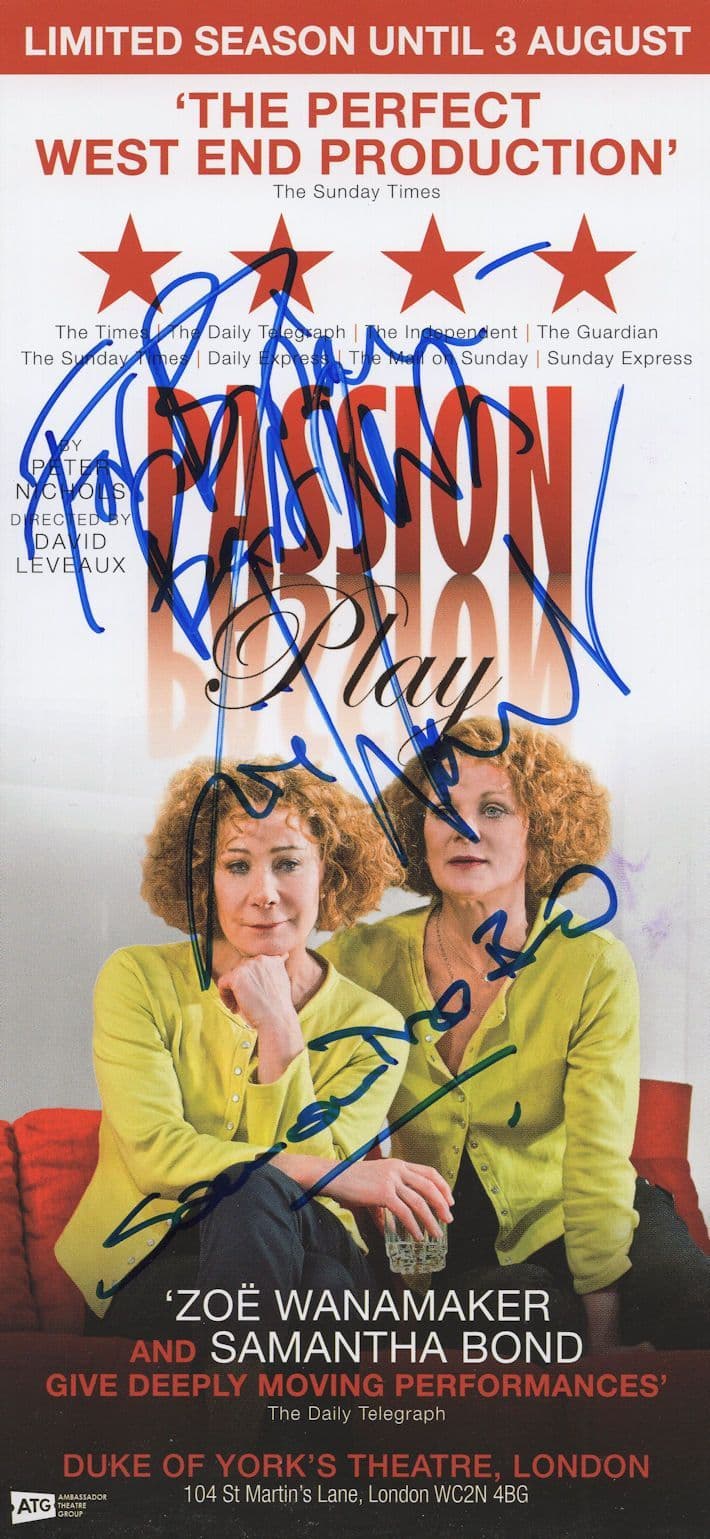 Zoe Wanamaker Samantha James Bond Passion Play Hand Signed Theatre Flyer
