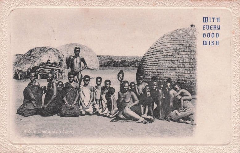 Zulu Chief & Family Antique Christmas 1908 African Postcard