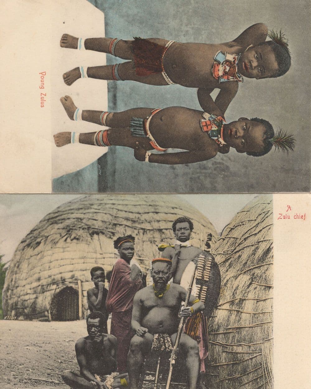 Zulu Chief Family Young Zulus Children 2x Old African Mint Postcard s