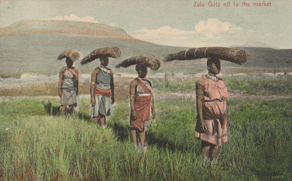 Zulu Girls Off To The Market Antique South African WW1 Postcard