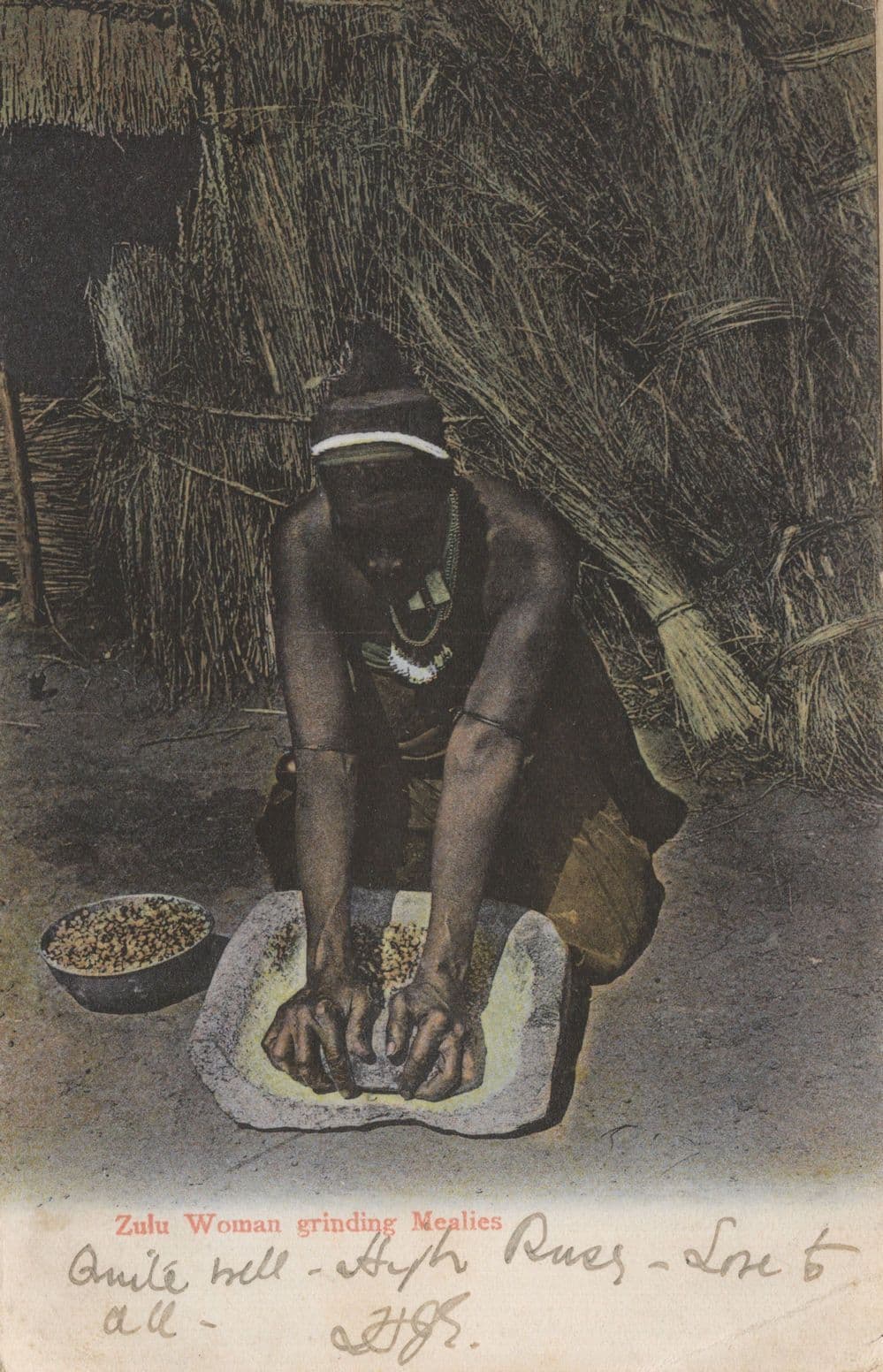 Zulu Woman Grinding Mealies Cookery Antique African Postcard