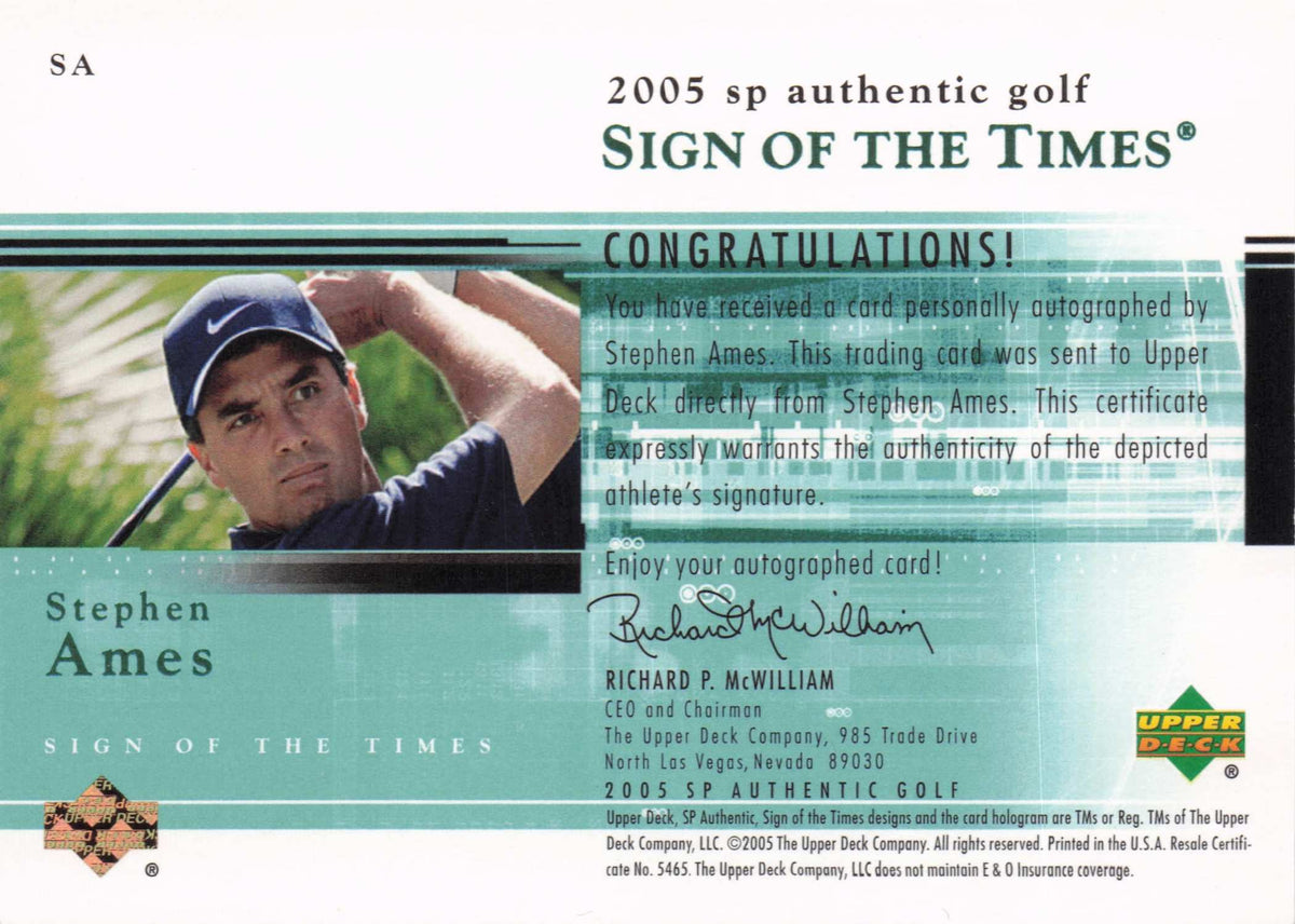 Stephen Ames Sign Of The Times Golf 2005 Hand Signed Autograph Photo Card