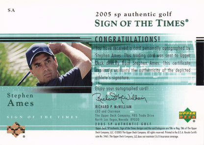 Stephen Ames Sign Of The Times Golf 2005 Hand Signed Autograph Photo Card