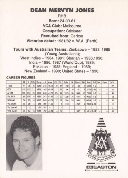 Dean Jones Vintage Australia RARE 1992 VCA Easton Cricket Trade Postcard