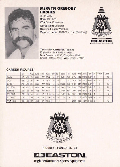Merv Hughes Vintage Australia RARE 1992 VCA Easton Cricket Trade Postcard