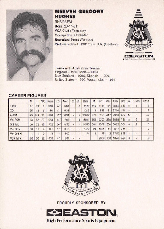 Merv Hughes Vintage Australia RARE 1992 VCA Easton Cricket Trade Postcard