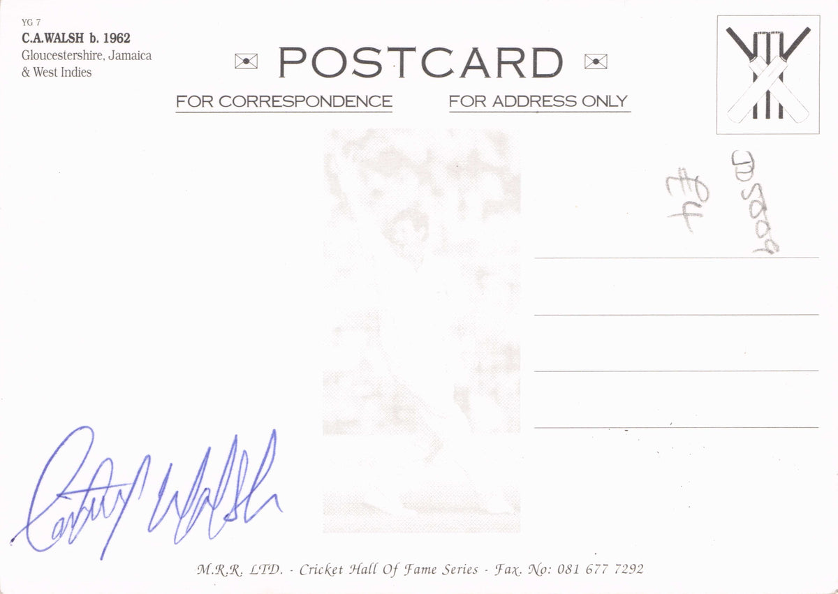 Courtney Walsh West Indies Cricket Reverse Hand Signed Photo Postcard