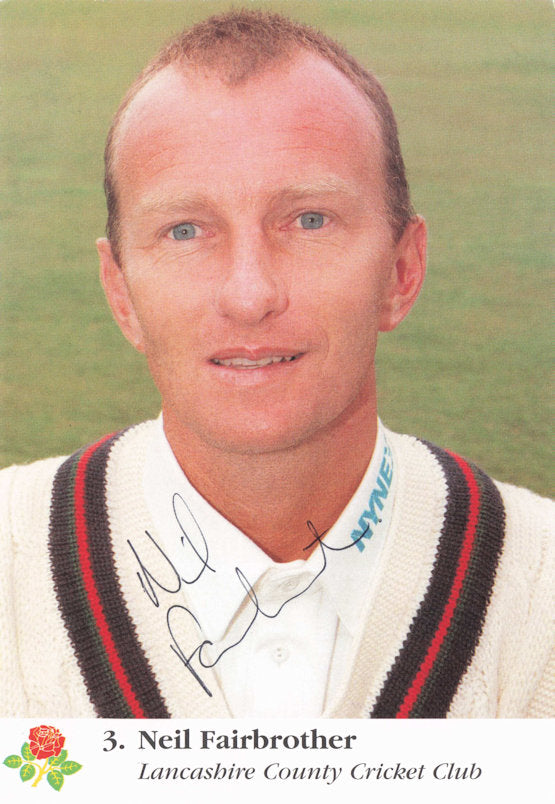 Neil Fairbrother Lancashire County Cricket Club Hand Signed Postcard Photo
