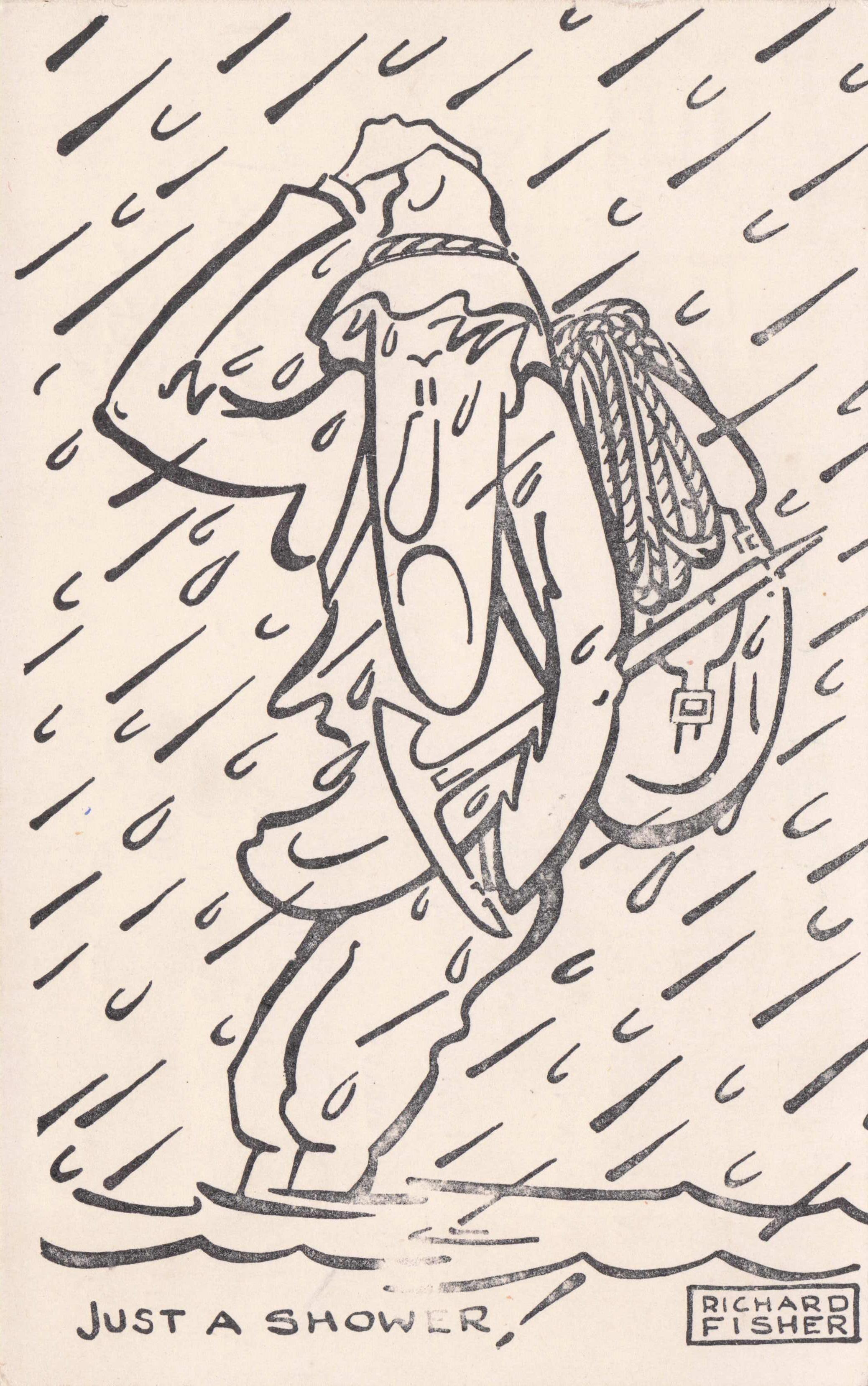 Just A Shower Camping Disaster Weather Vintage Comic Postcard