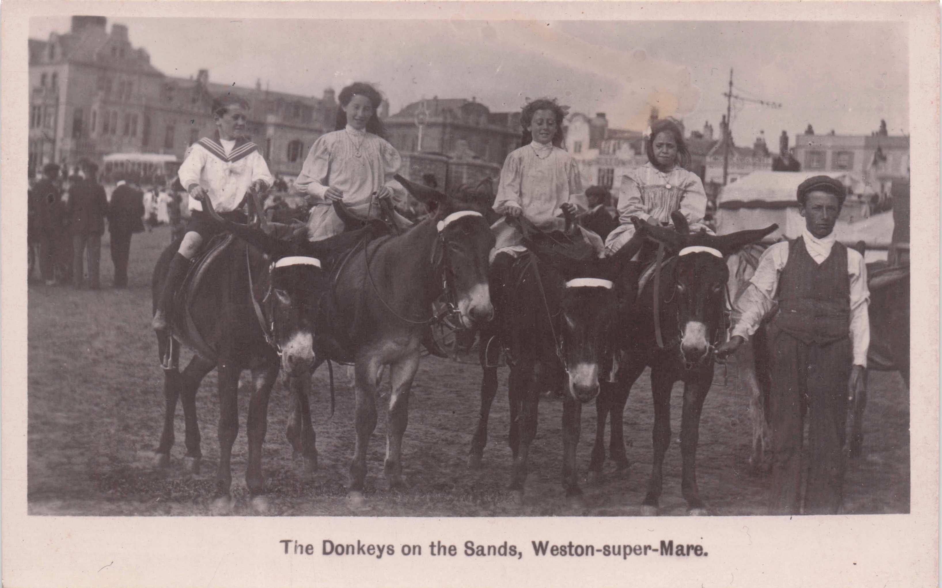 Donkeys On The Sands Weston Super Mare Character Real Photo Old Postcard