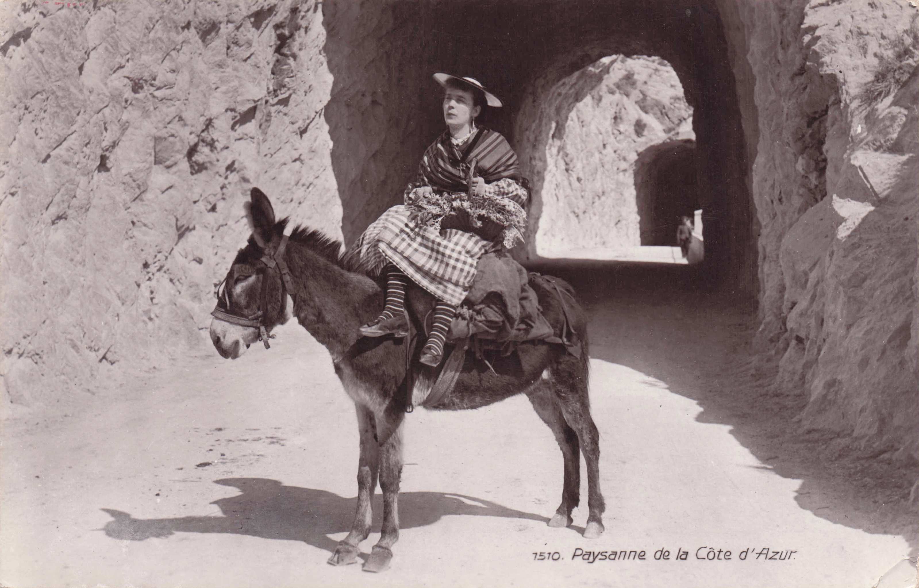 Posh Girl Donkey Pony Ride Paysanne Cote D'Azur French Real Photo Old Postcard