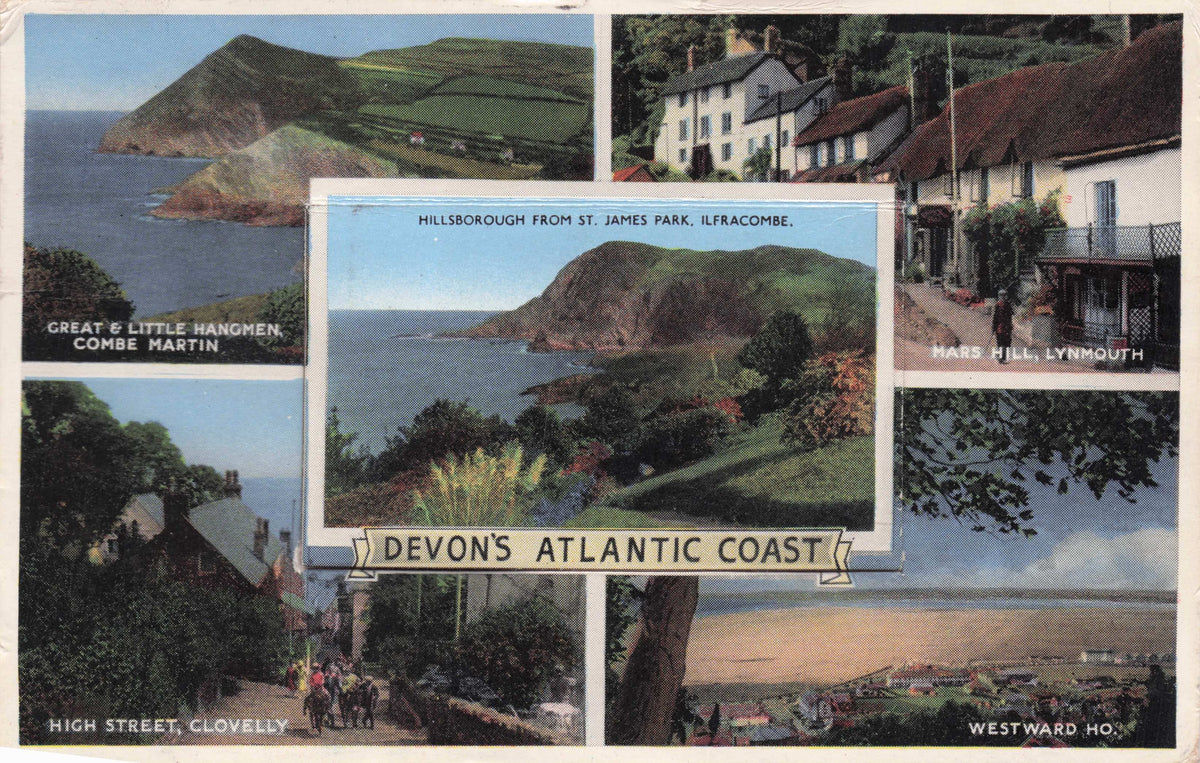 Devon's Atlantic Coast Mars Hill Lynmouth Clovelly Mailing Novelty Postcard