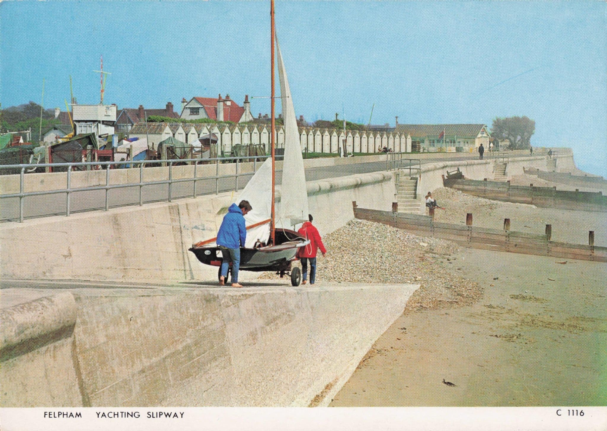 Felpham Yachting Boat Shipway Beach Sussex Vintage Postcard