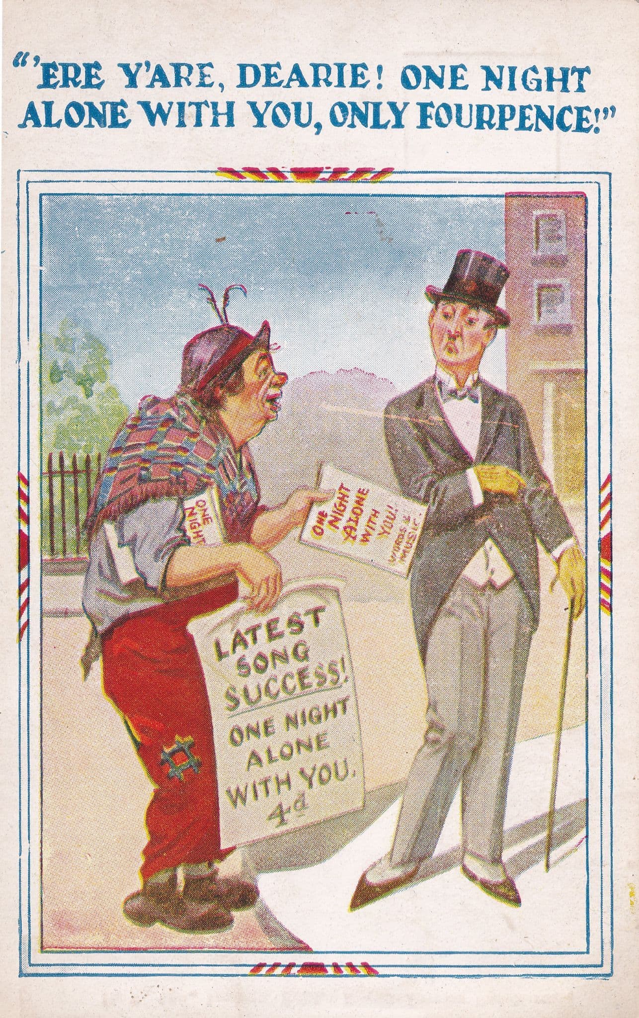 Street Busker Advertising Singing Concert Old Comic Postcard
