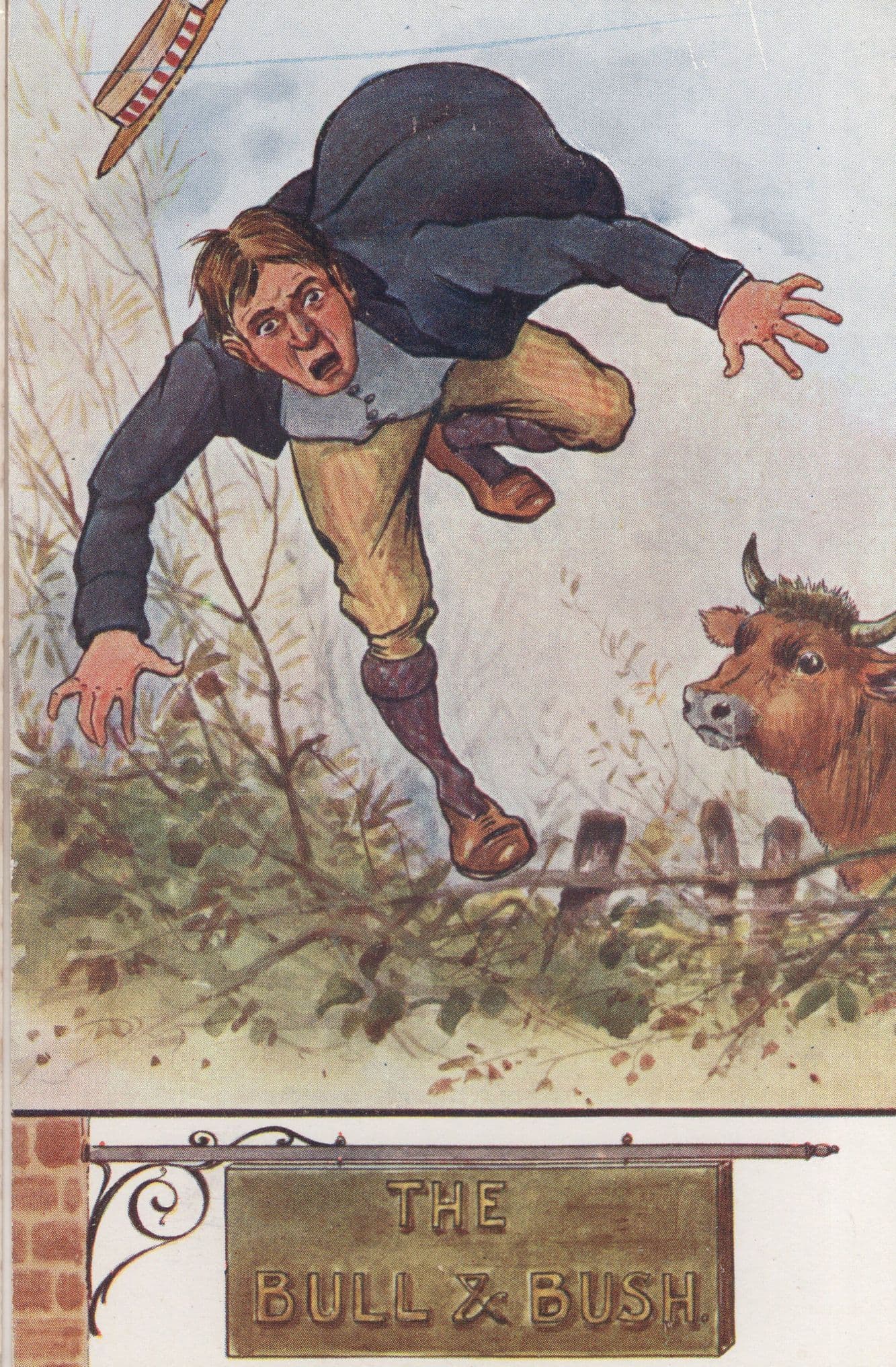 The Bull & Bush Pub Sign Howe Vertigen & Co Comic Old Postcard
