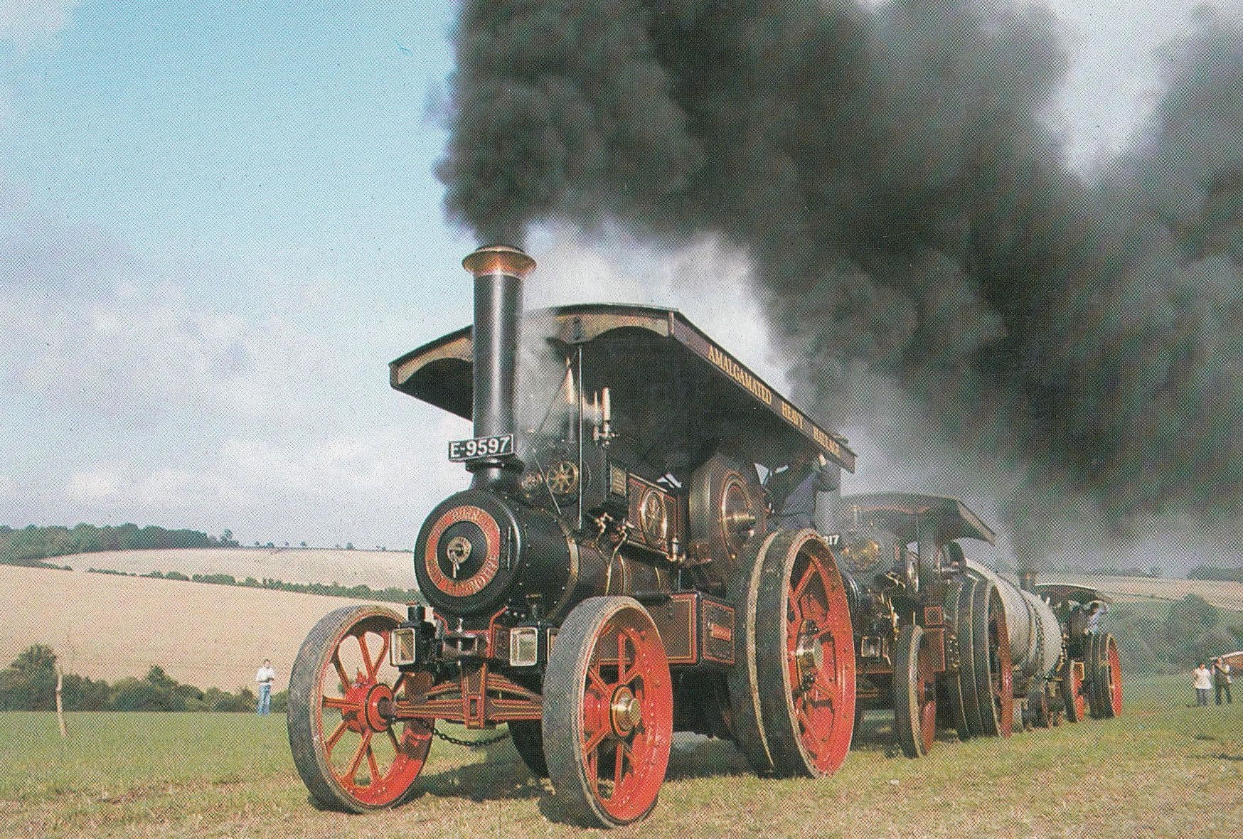 Tractor at Stourpaine Bushes Three Burrell Locomotives Dorset 1970s Postcard