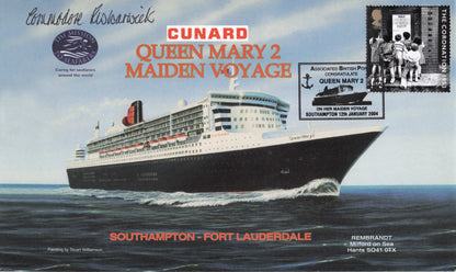 Queen Mary 2 Cunard Ship Maiden Voyage Ronald Warwick Rare Hand Signed FDC