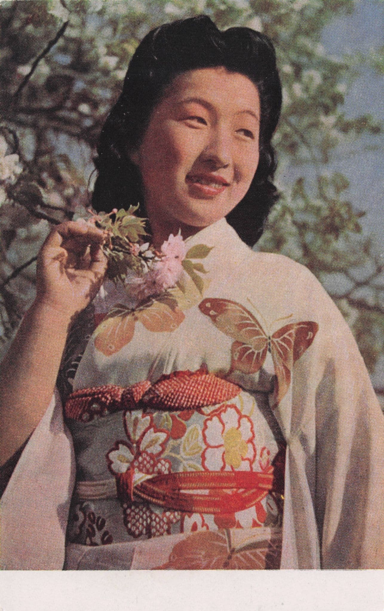 Vintage Japanese Lady Glamour Butterfly Kimono RPC Postcard