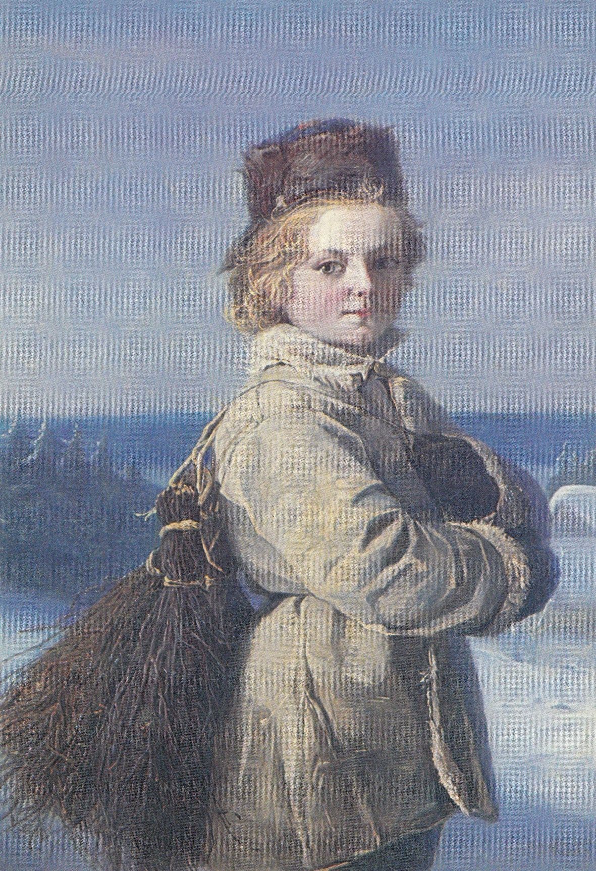 Finland JL Runeberg Boy With Broom Painting Postcard