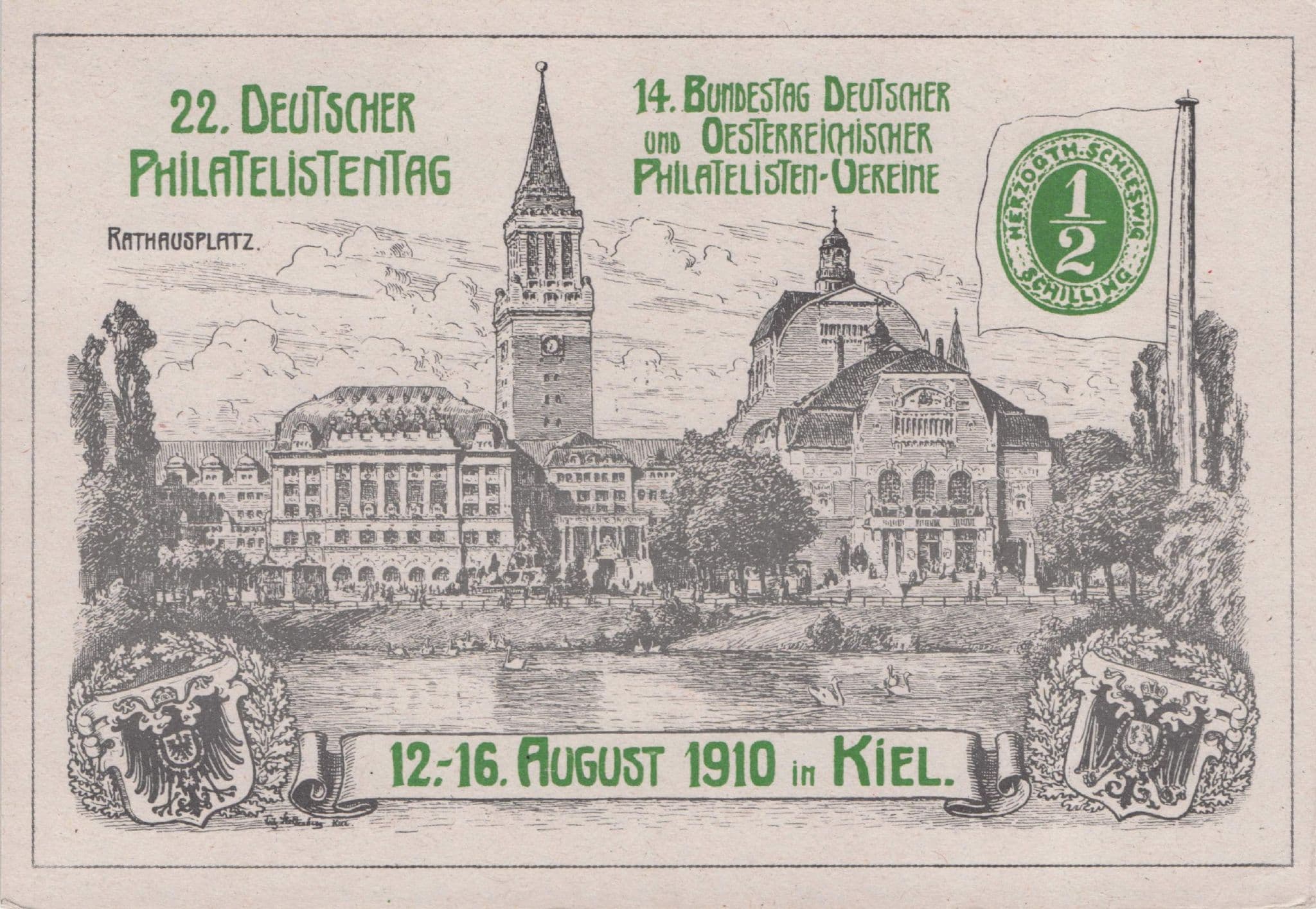 12th-16th August 1910 in Kiel German Philatelistentag FDC Postcard