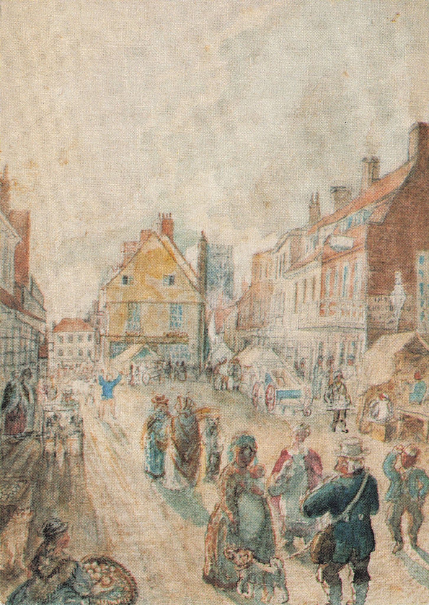 Womans Victorian Market Day St Albans Herts Painting Postcard