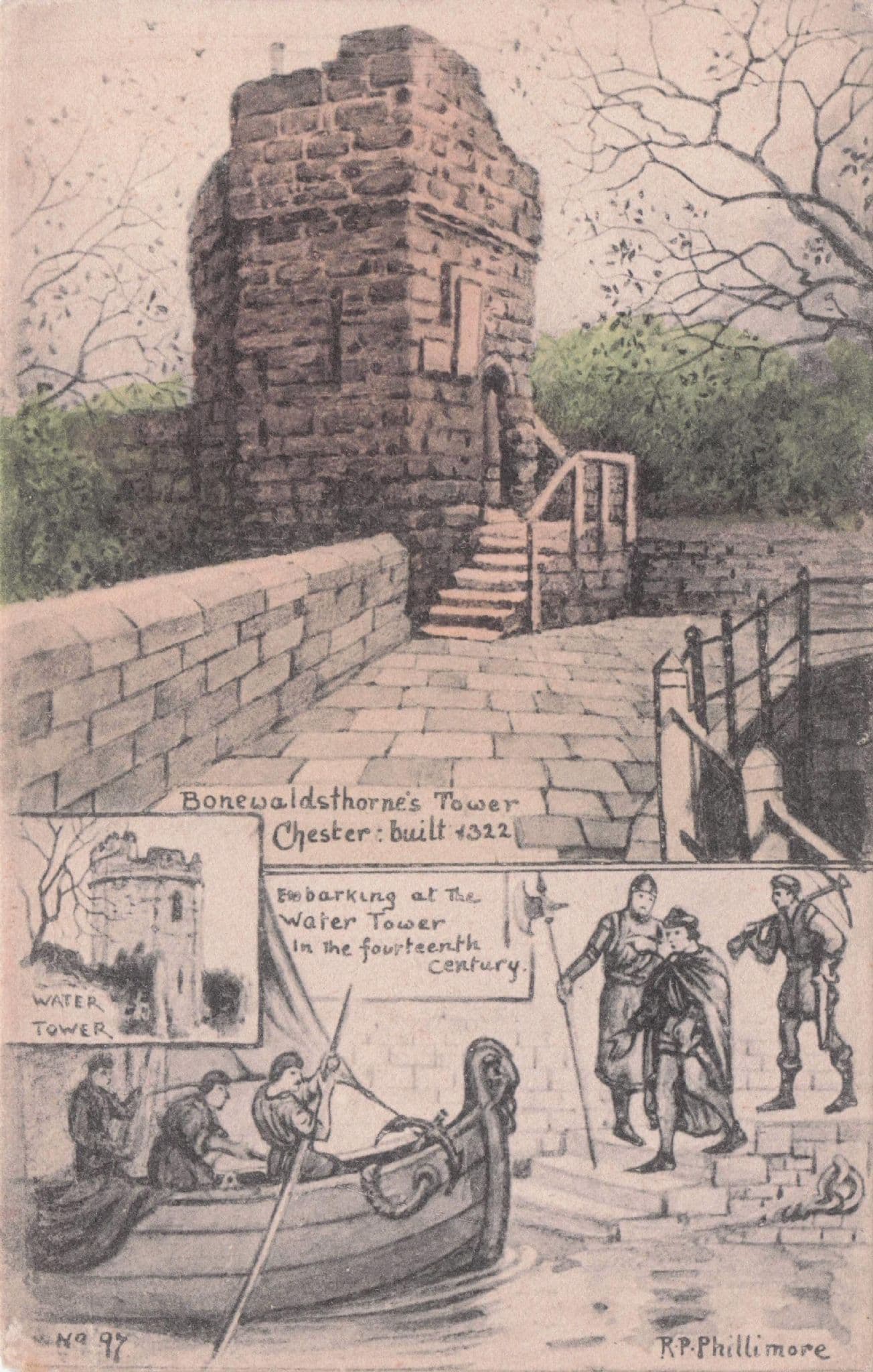 14th Century Ship at Bonewaldsthorne's Tower Chester Phillimore Postcard