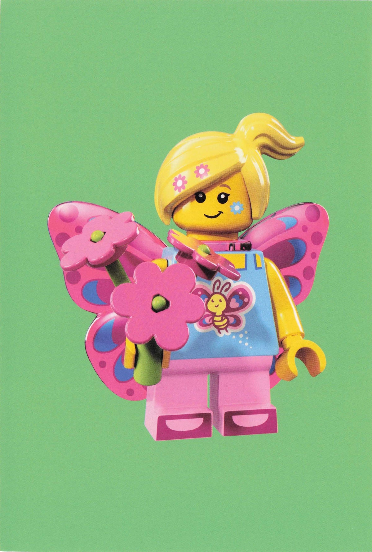 Pink Butterfly Girl Fancy Dress Costume Lego Toy Woman Model Quotation Postcard