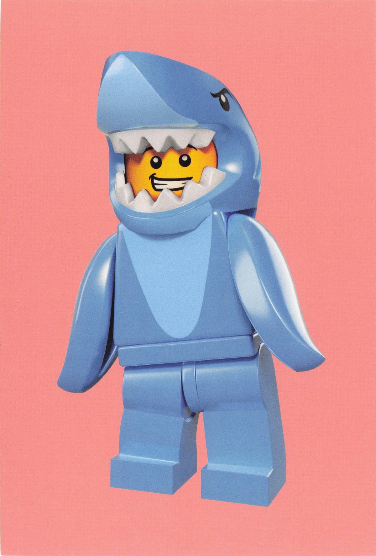 Shark Suit Lego Man Jaws Fancy Dress Costume Toy Model Quotation Postcard