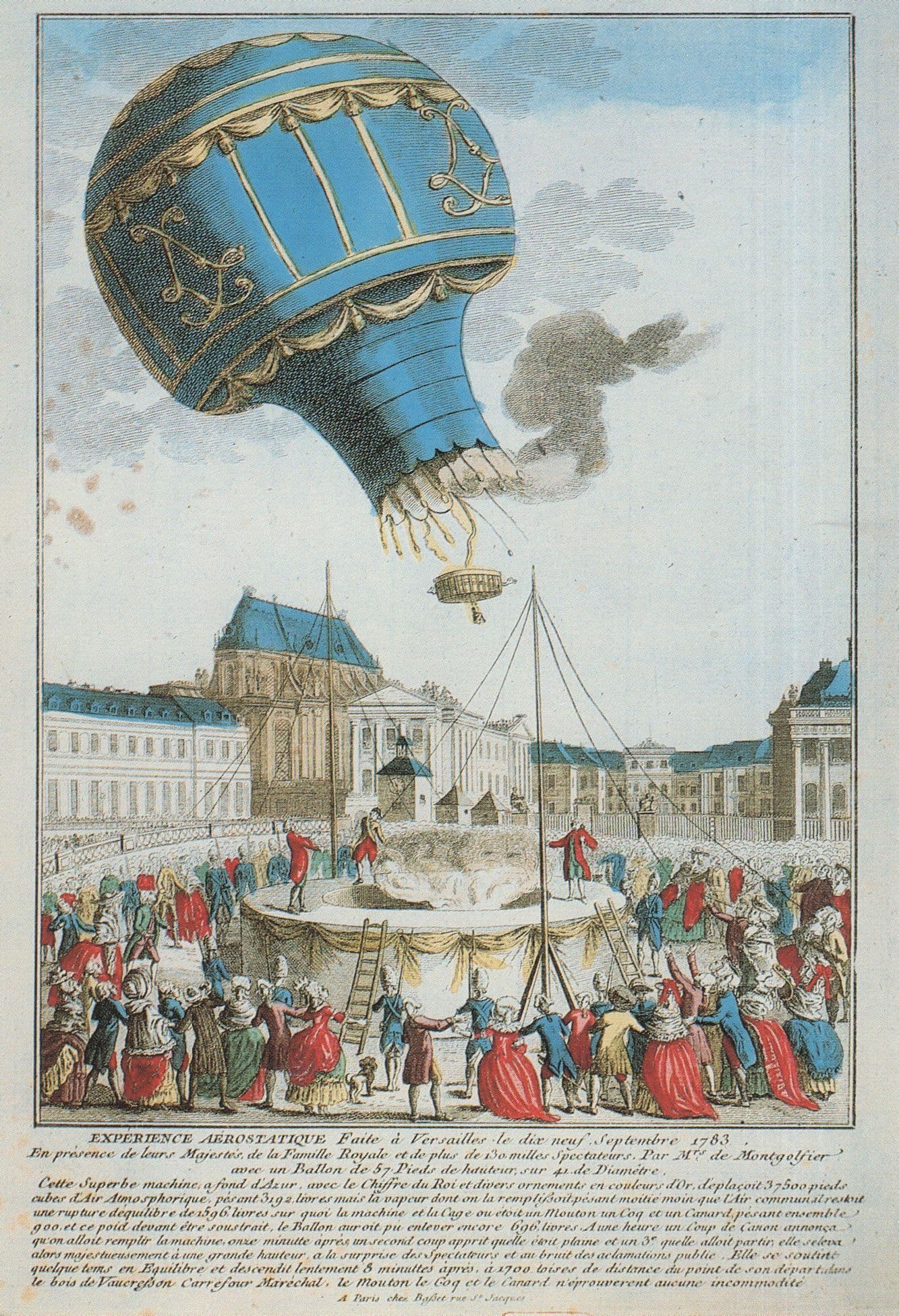 French 1783 Hot Air Balloon Flight Disaster Painting Postcard