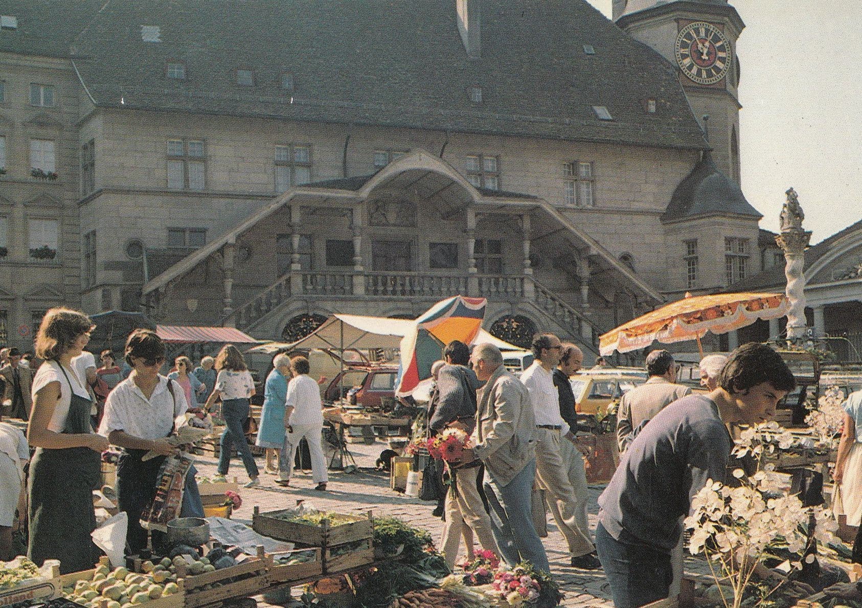 Fribourg Flower & Vegetable Market Switzerland Postcard