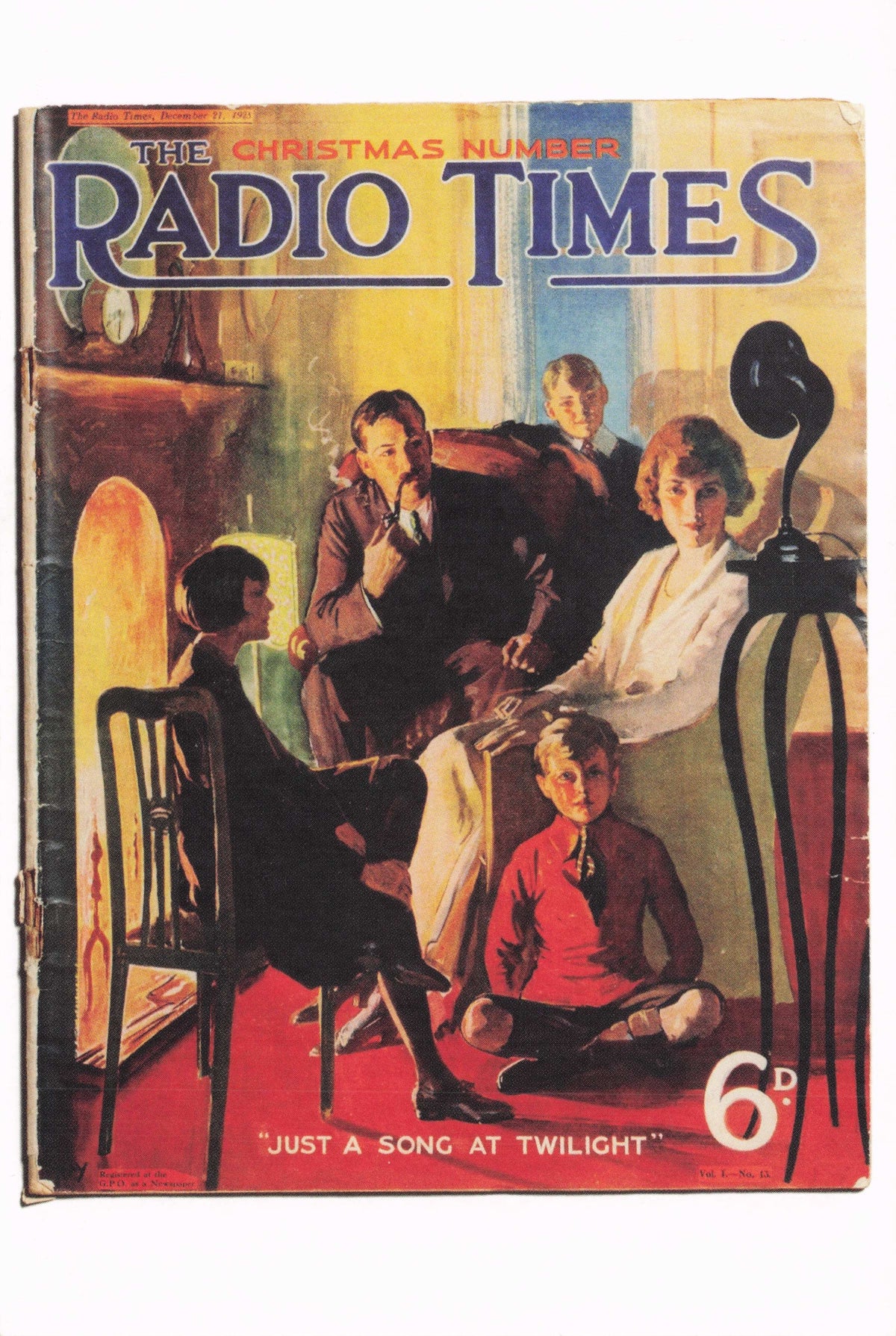 Family Gathered By Antique 1920s Radio Fireside Christmas 1st Colour BBC Postcard