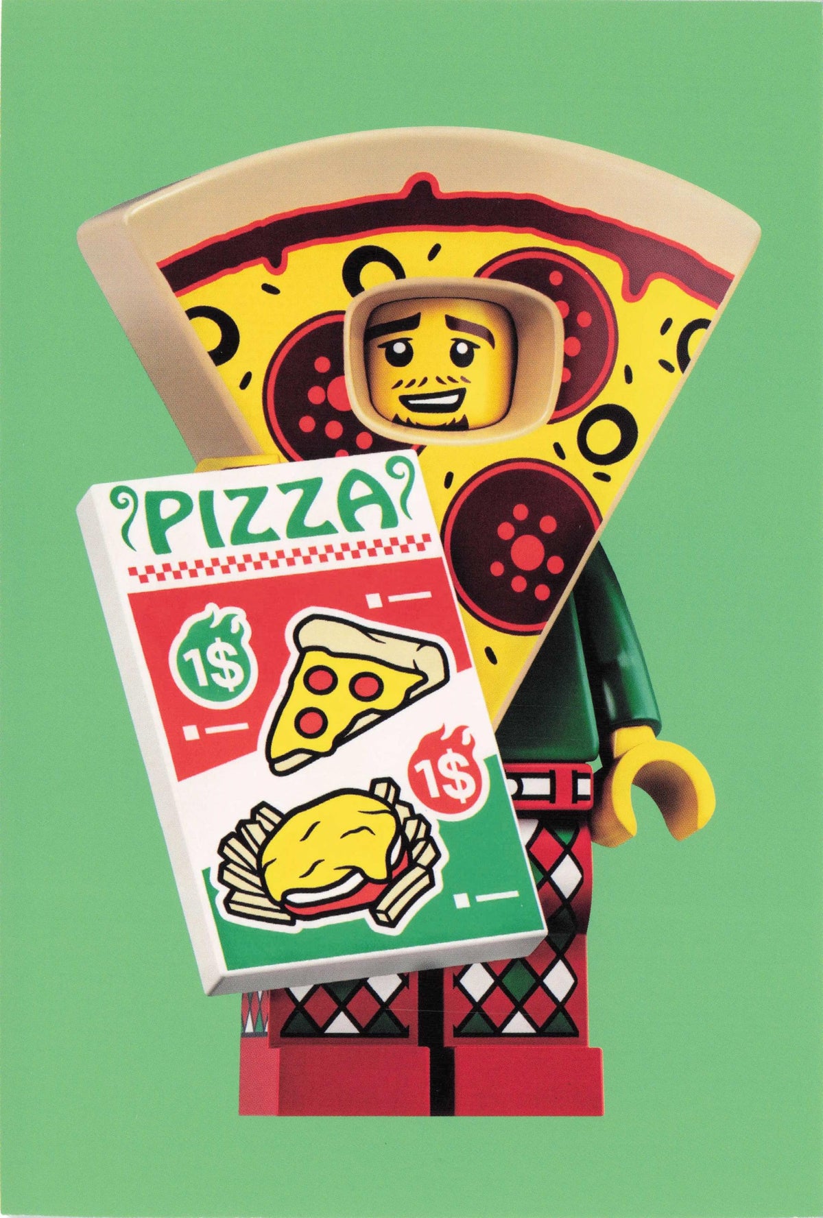Slice Of Pizza Toy Model Lego Food Delivery Man Suit Fan Quotation Postcard
