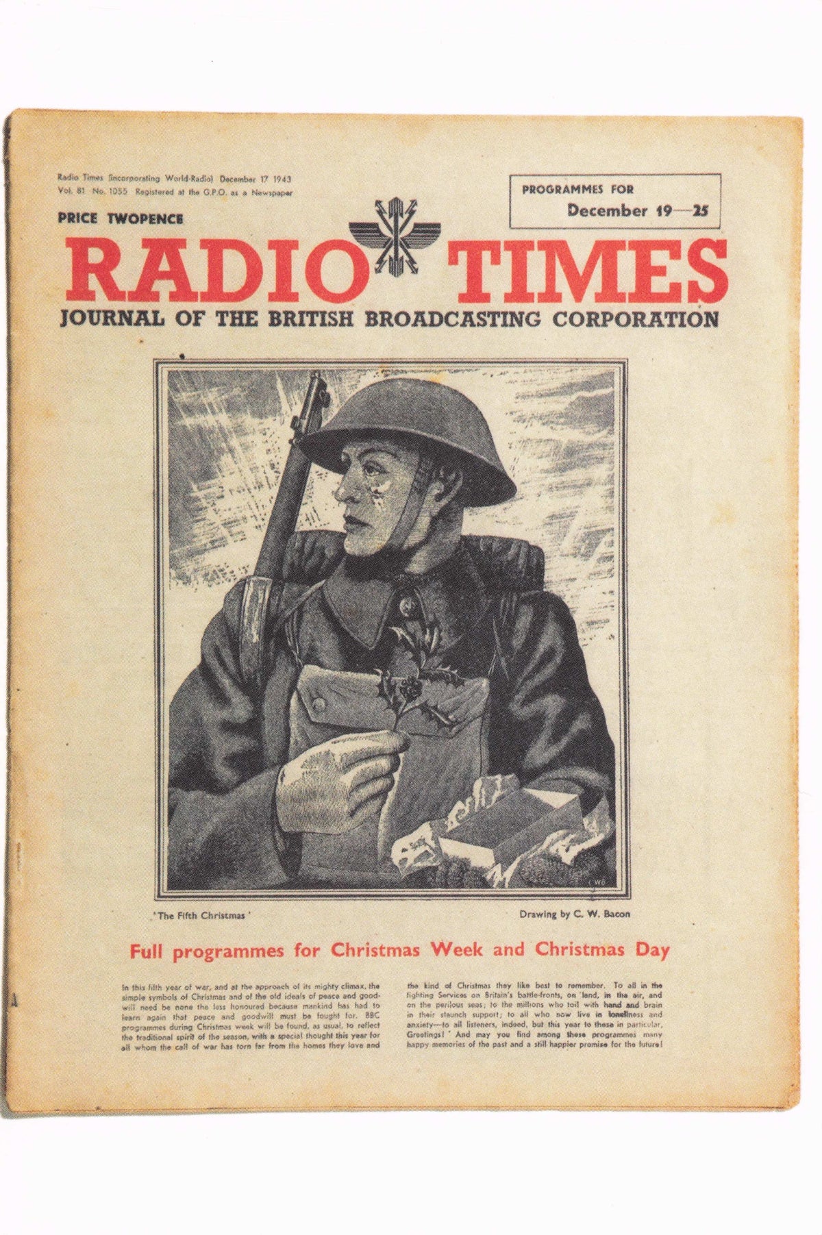 WW2 Military Army Soldier Holds Christmas Holly In War BBC Radio Photo Postcard