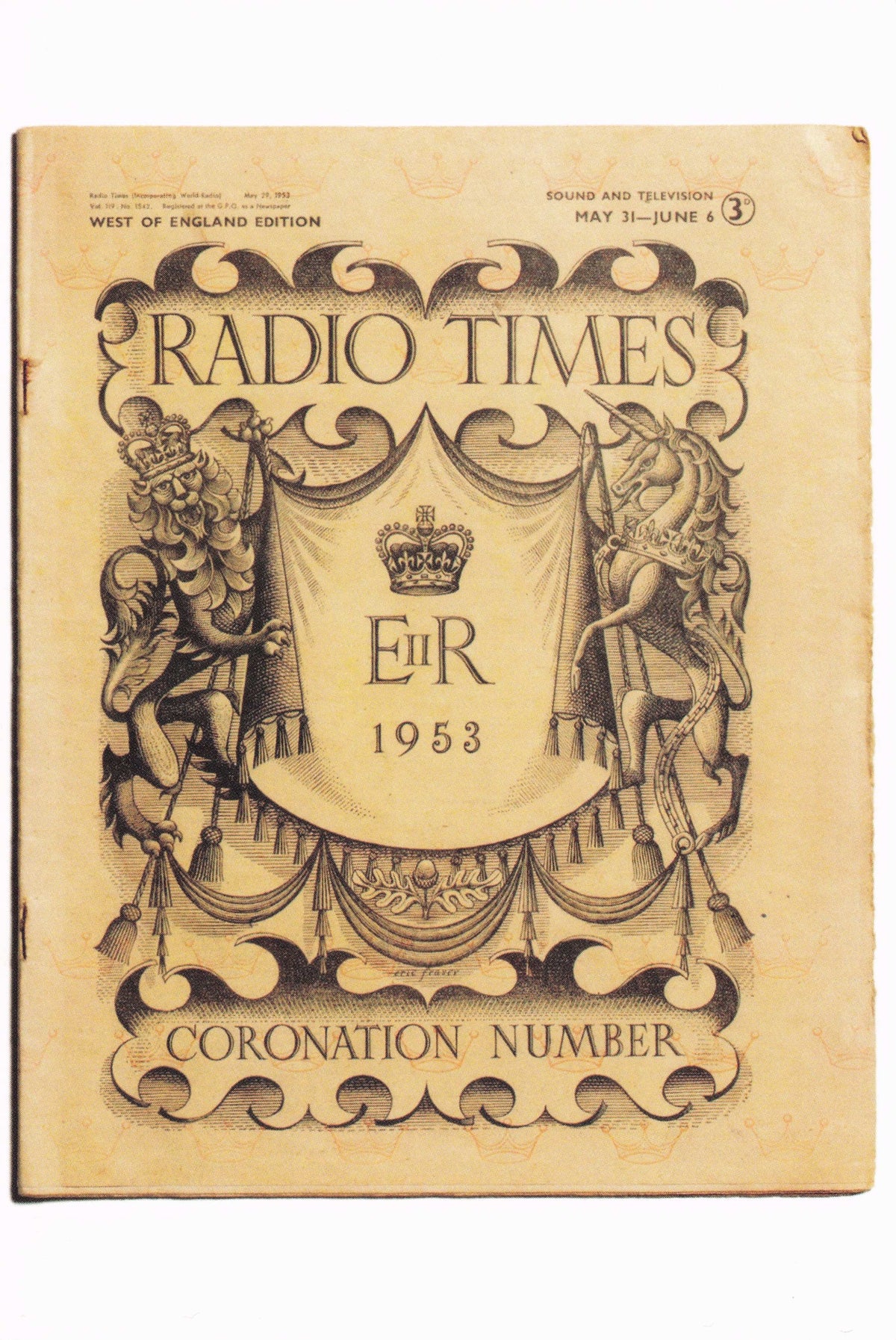 Queen Elizabeth II First 1953 BBC Television Coronation Lion Unicorn Postcard