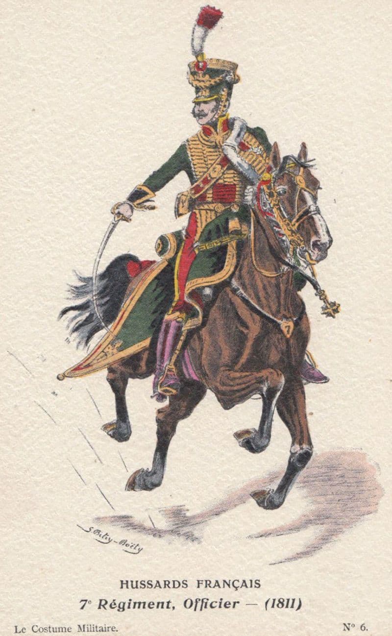 1811 Charging Mounted Army Hussards Francais French Military Uniform Postcard