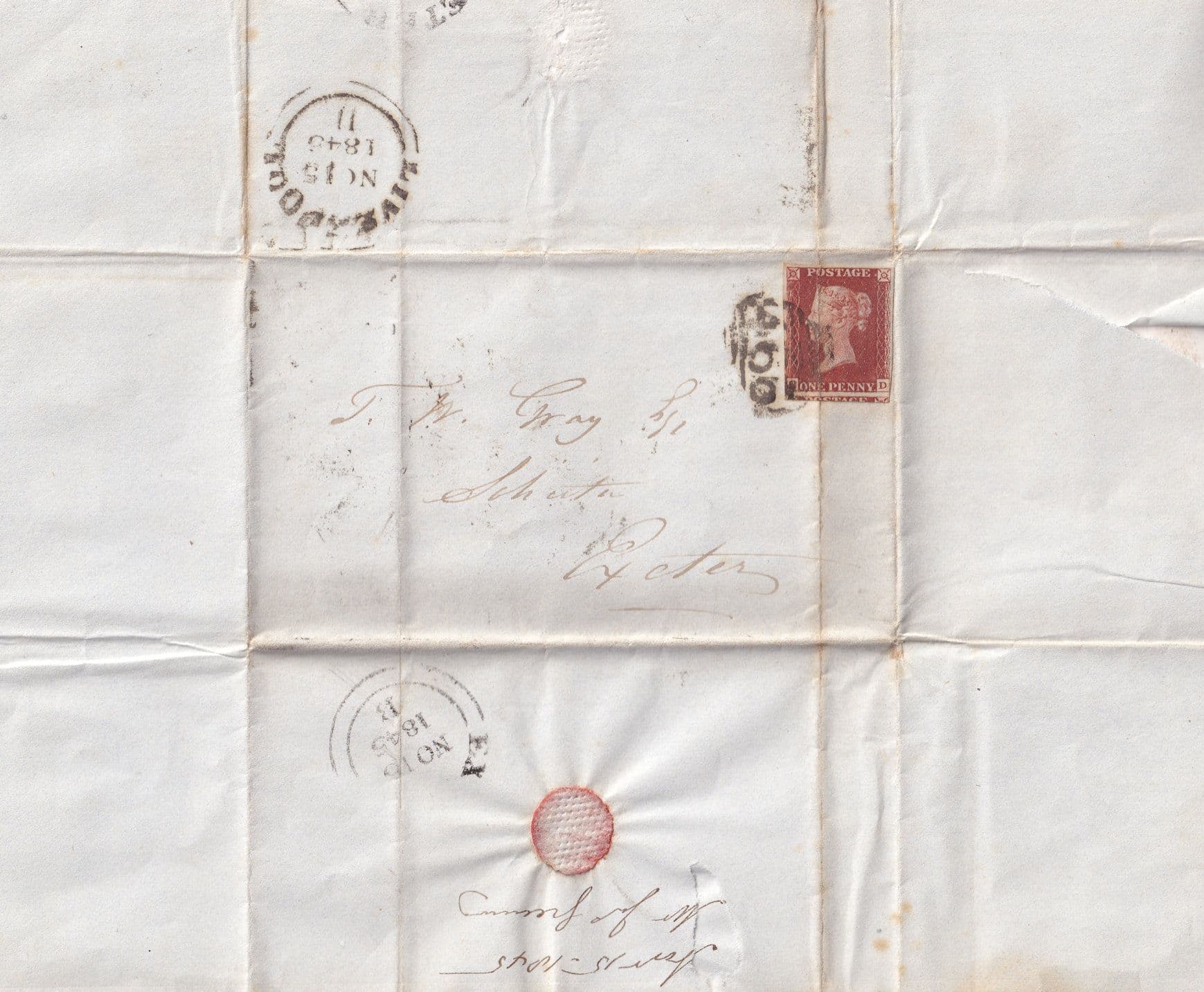 1845 Debt Victorian Legal Letter From Liverpool Penny Red Postmark