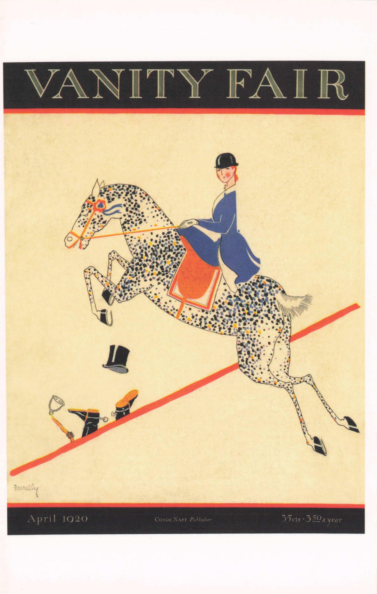 Horse Show Lady Jumping Equestrian 1920 Art Deco Comic Painting Postcard