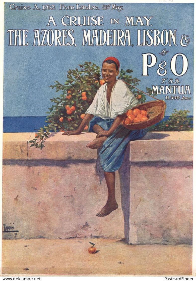 1910 P&O Ship Ferry Madeira Lisbon Old Cruise Timetable Brochure