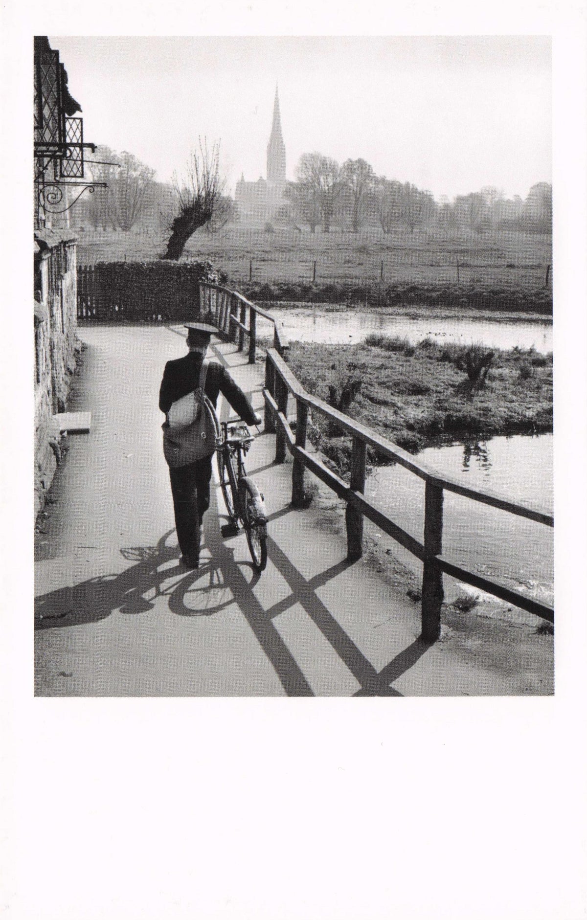 Postman Riding Old Bicycle at Salisbury Cathedral Rare Award Photo Postcard