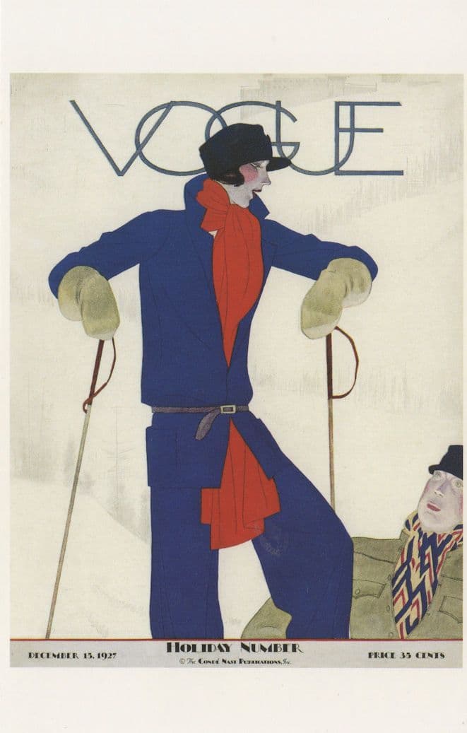 1920s Lady Ladies Ski Skiing Vogue Magazine Painting Postcard