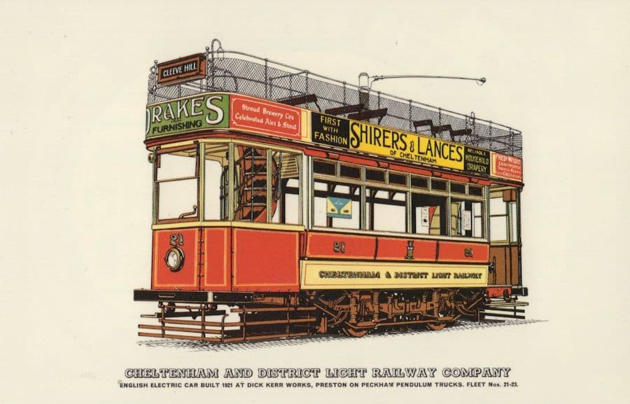1921 Cheltenham & District Bus to Cleeve Hill Dick Kerr Works Postcard