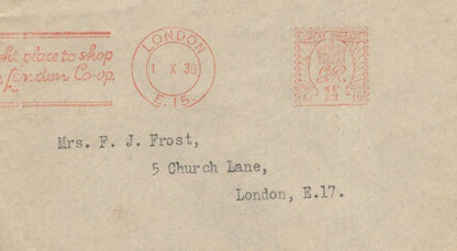 1930 London Co Op Operative Society Rare Official Old Envelope
