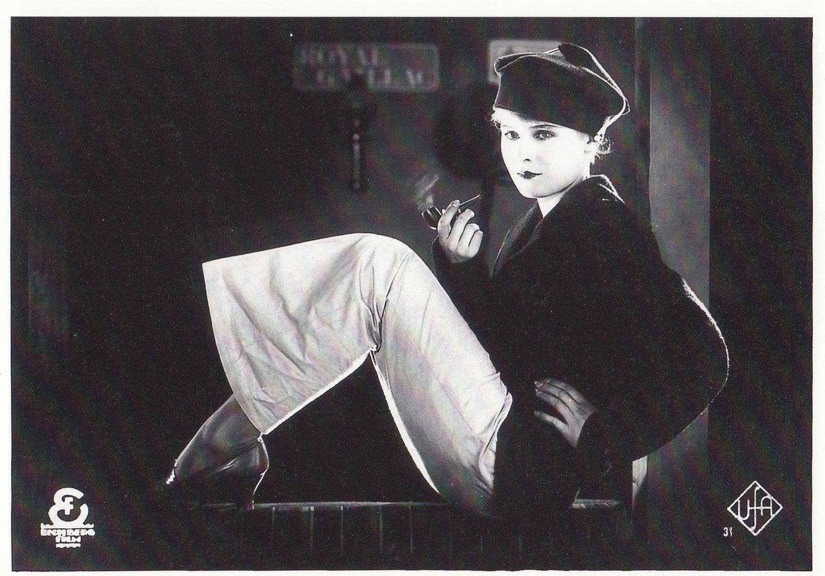 1930s German Lady Film Star Smoking Pipe On Set Photo Postcard