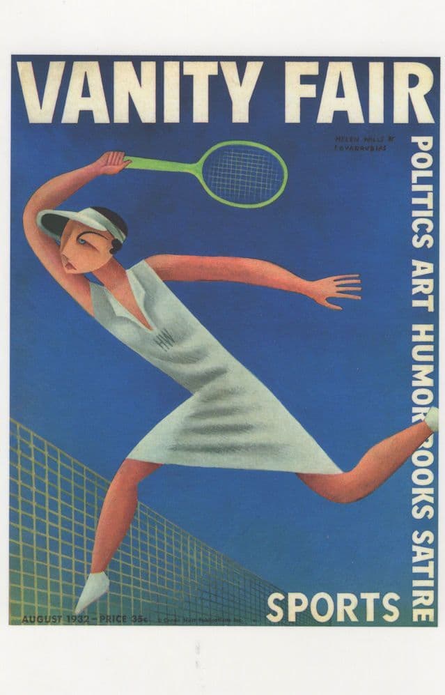 1930s Ladies Tennis Match Art Deco Painting Magazine Art Postcard